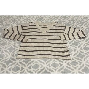 ANA a‎ new approach Striped V Neck Ribbed Knit Sweater Top XS Beige Brown